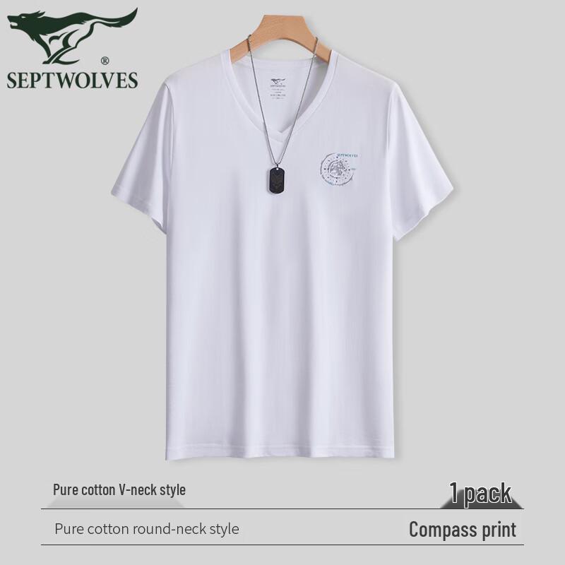 

Septwolves Men s V-neck 100% Cotton Short Sleeve T-Shirt 2XL
