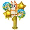 6 Stück Familie Bluey Aluminiumballon Cartoon Bingo Aktivität Spielzeug Blau Gold Stern Ballon Dekoration Sammlung Geburtsdatum Feier Babyparty Zubehör