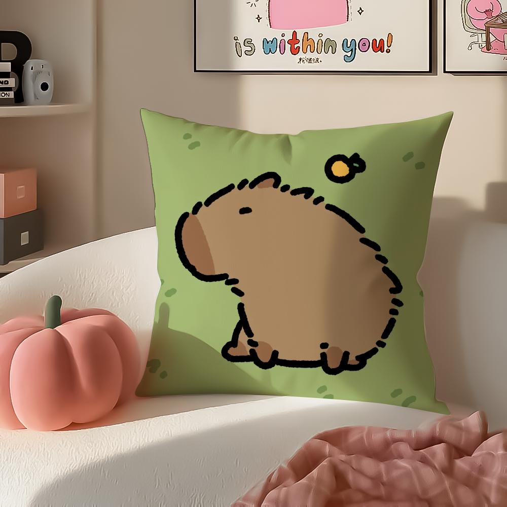 Chill Cute Adorable Art Cartoon CCapybara Cushion Cover Pillowcase Short Plush Invisible zipper Room Sofa Cushion Cover
