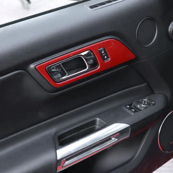 For 2015-2025 Ford Mustang ABS Red Interior Door Handle Frame Trim Panel Cover