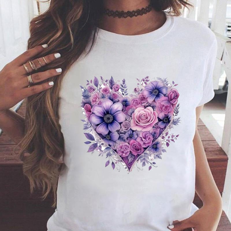 

(Asian Size) sweet flower style 90s Graphic Tee Female Casual Fashion T Clothing Women s Top Print Short Sleeve T-shirts 5XL