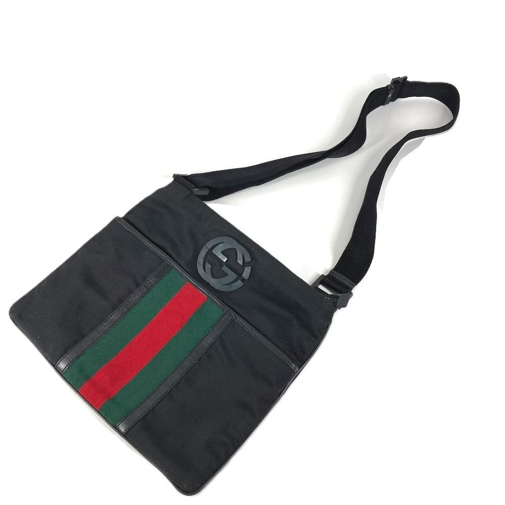 Gucci 181067 GG Logo Bag Crossbody Shoulder Bag Nylon Black