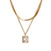 18K Gold Double Layer Snake Chain Necklace with Mini Square Crystal Pendant