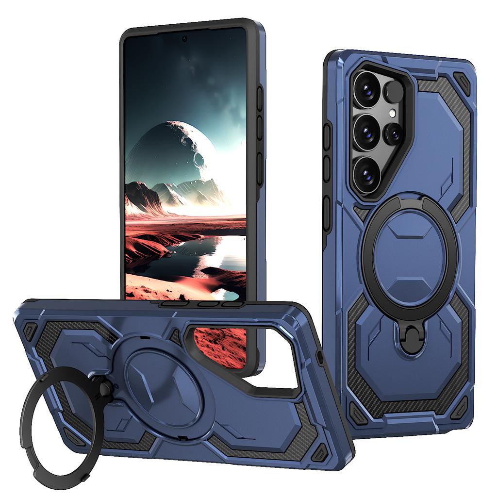 For Samsung Galaxy S25 Ultra Magnetic Case Ring Kickstand PC + TPU Hybrid Phone Cover