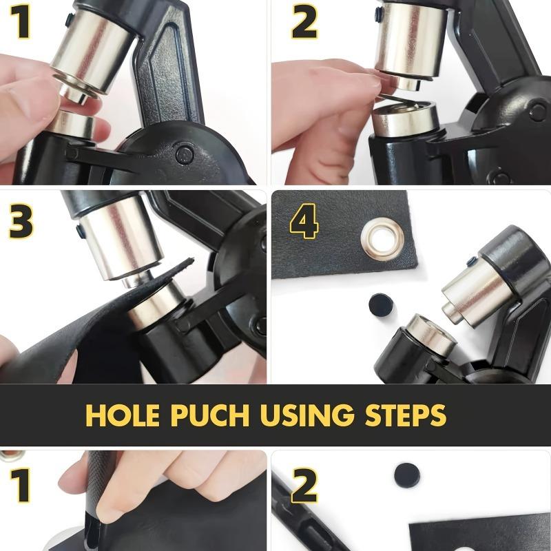 "1set 200pcs Heavy-Duty Metal Eyelet Punch Kit with 3/8"" Eyelets, Automatic Spring Mechanism, Ergonomic Handle, for Tarp, Leather, Fabric"