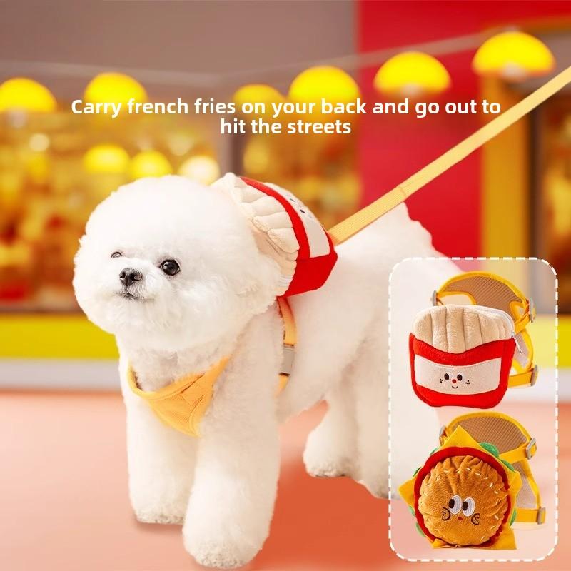 

Dog Cute Hamburger Fries Backpack Leash Pet Out Chest Strap Walking Dog Leash Cat Walking Cat Leash M