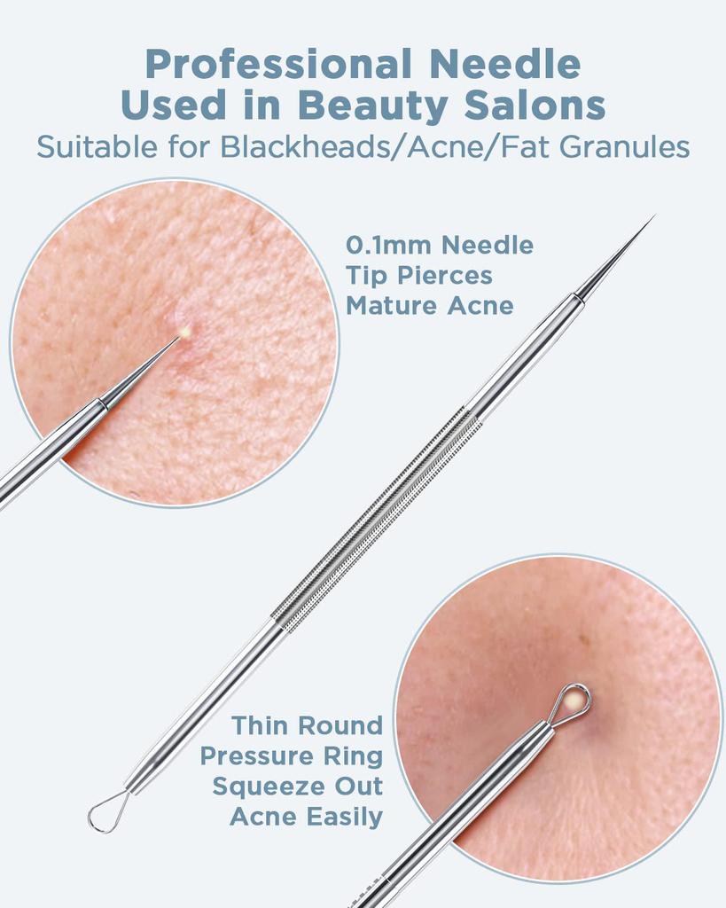 Set de 5 piese pentru îndepărtarea punctelor negre, cu capete duble, din oțel inoxidabil, negru