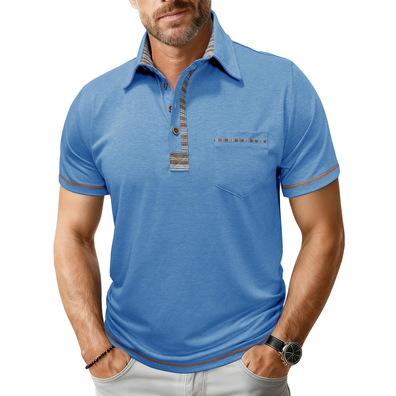 

Men s Loose Short-sleeved Casual Button-down Pocket Top With Contrasting Colors M