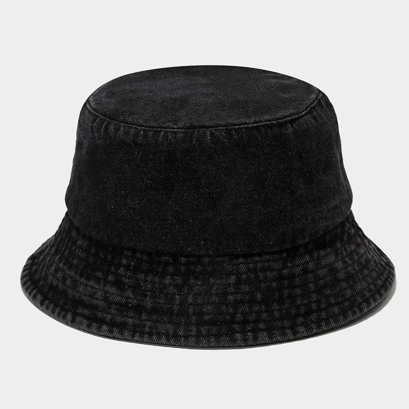 New Unisex Custom Logo Solid Washed Denim Fisherman Hat Retro Men Cotton Bucket Hats Outdoor Women Casual Wide Brim Panama Cap