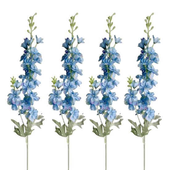 4 Pcs Artificial Delphinium Flower for Vase Filler 33.46 Inch Long Stem Fake Larkspur Flower Faux Silk Bouquet for Wedding Home Decor Floral