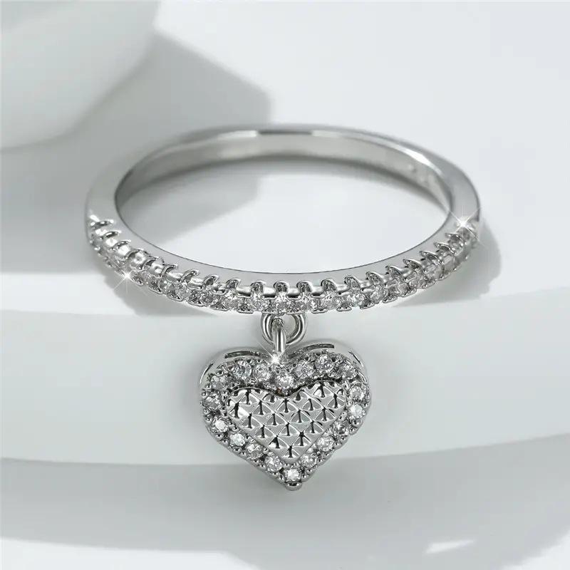 Dreamy Exquisite Heart-Shaped Zircon Pendant Ring for Women