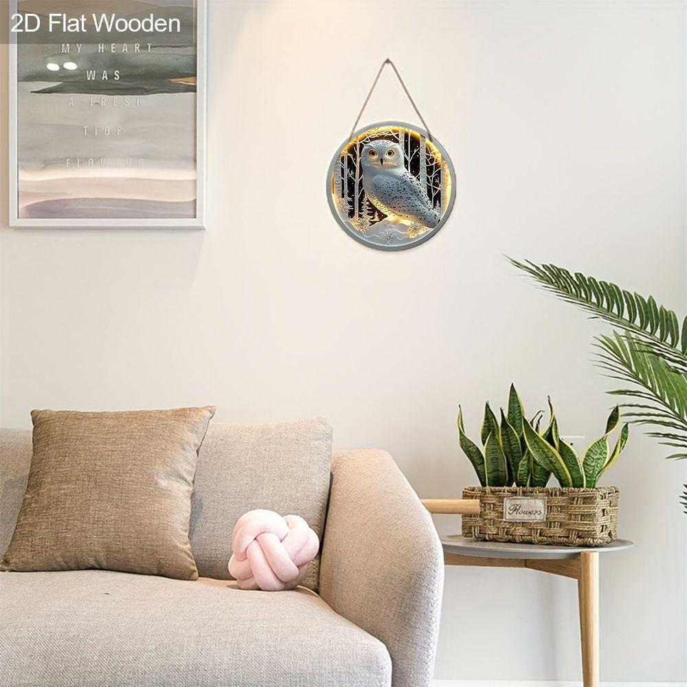 2D flat wooden tag, home wall decoration, housewarming gift for friends, white owl pattern