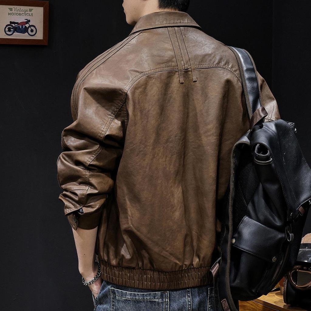 Herren Hochwertige Amerikanische Retro Leder Motorradjacke - Herbst/Winter 2025, Kurz, Mit Samt gefüttert, Große Größen, Trendige Marke