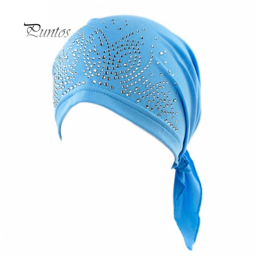 Cute Lady Rhinestone Muslim Turban Hat Chemo Cap Hair Loss Hijab Cap Cover