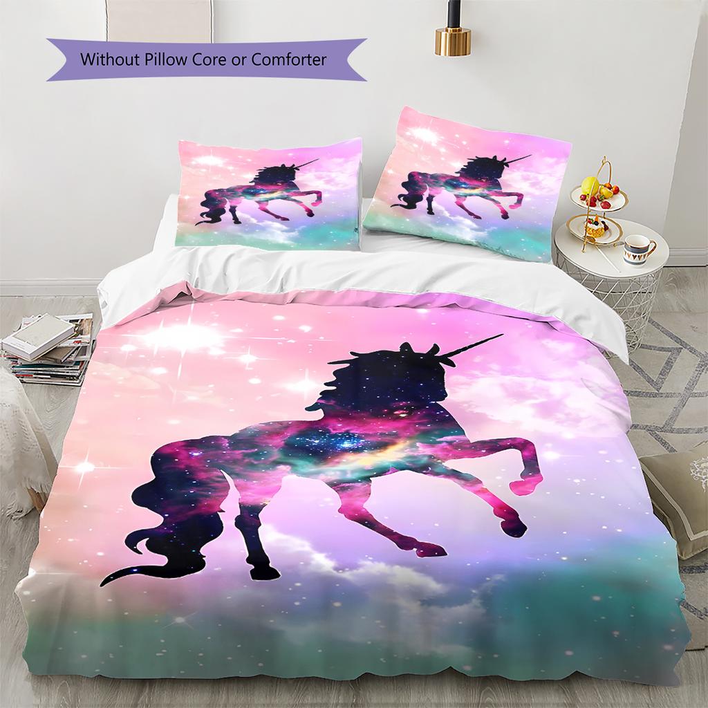 Star Uni-horse Pattern Bedding Quilt Set Quilt Cover Pillowcase Home Decoration Gift (1 * duvet cover + 2 * pillowcase, without core)