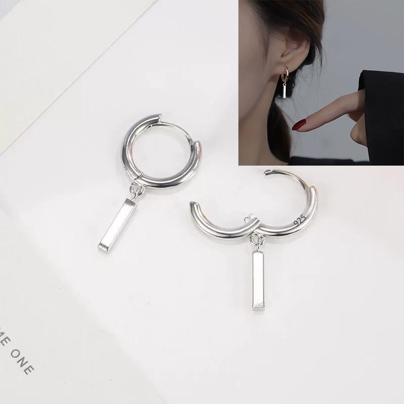 925 Silver Geometry Stud Earrings For Women Frosted Versatile Jewelry Gift Office Party Wear