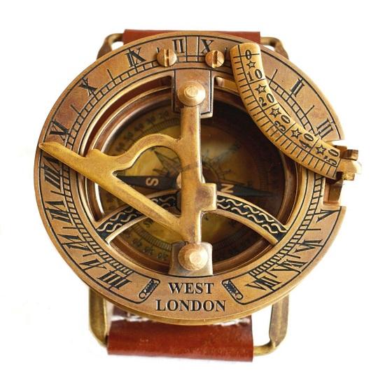 Brass Nautical Sundial Compass Wristwatch Antique Vintage Nautical Gift