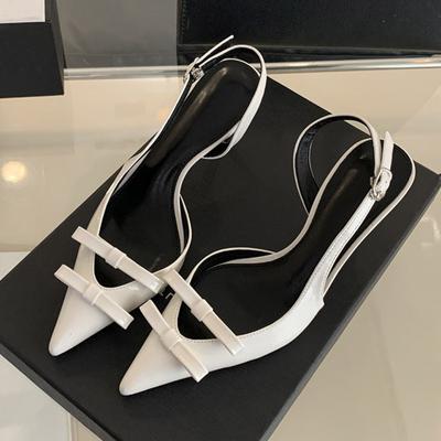 Liyke Witte Strik Stiletto Slingbacks Pumps Dames Puntige Neus Lakleer Hoge Hakken Feest Prom Schoenen Achter Gesp Sandalen