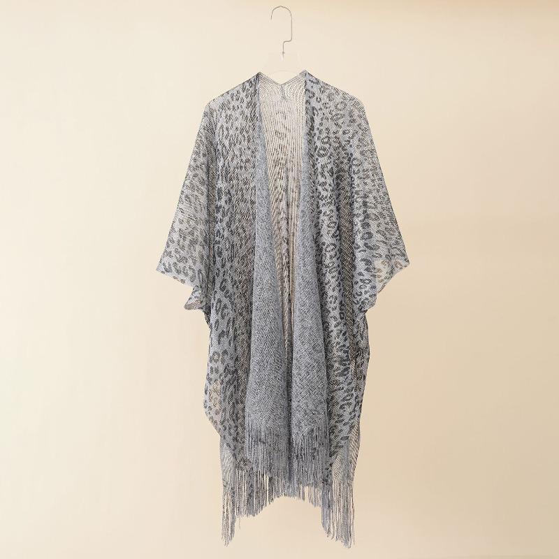 

Leopard print outerwear cover-up zebra tassel beach shawl 80-100cm сірий колір