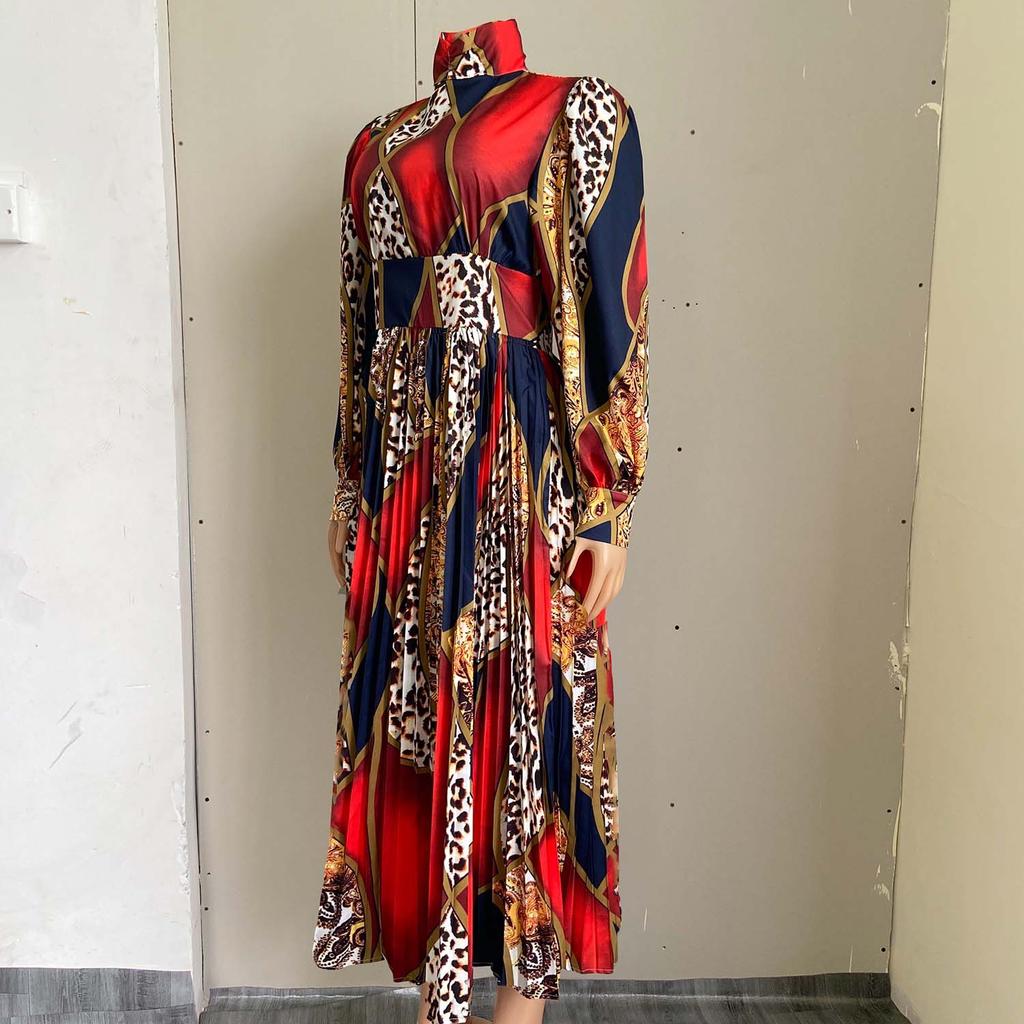 Large Size Women's Fashion Spring Autumn Long Sleeves Pleated Dress Ladies  One Piece Printed Long Dress  buy at low prices in the Joom online store