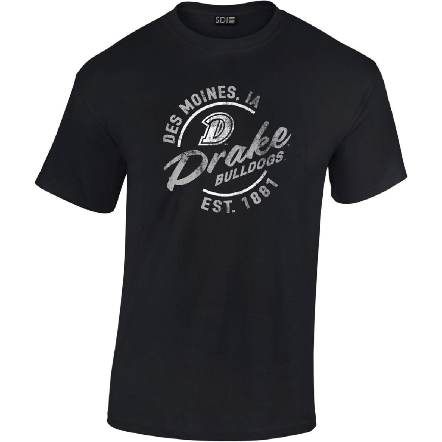 Drake Bulldogs College Short Sleeve 100% Cotton Tee, Black, XL S