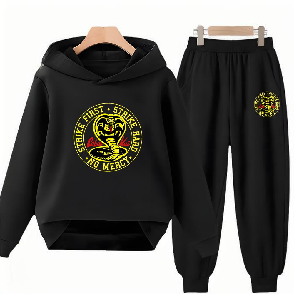 Children's Hoodie+Pants Black Children Cobra Stamp Coat Boys Girls Hoodie Tops Leisure Sweatshirt Toddler 3-12 Year Clothing