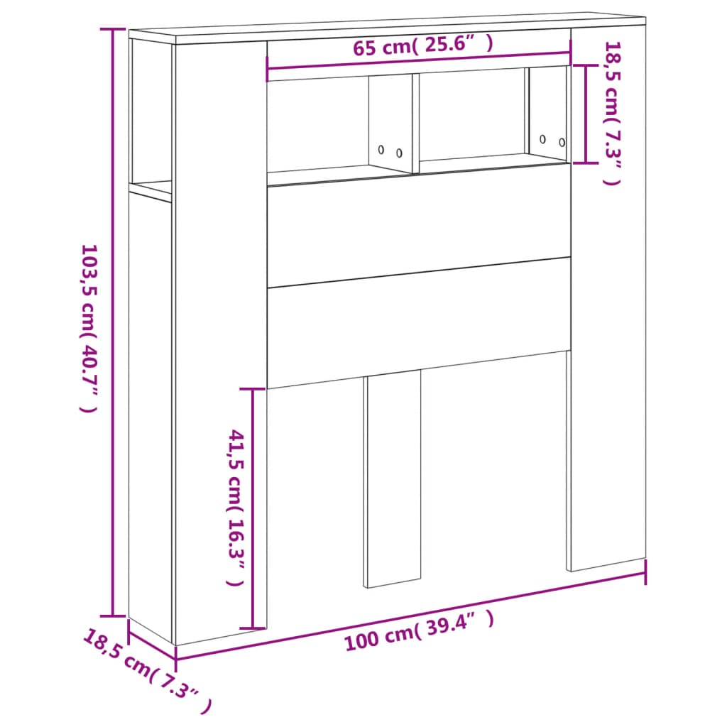 LED Headboard Black 100 x 18.5 x 103.5 cm Particleboard