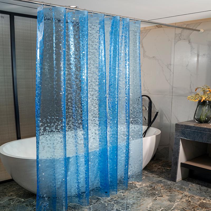 Waterproof PEVA Shower Curtain with Hooks, Solid Color, Thickened & Punch-Free for Bathroom