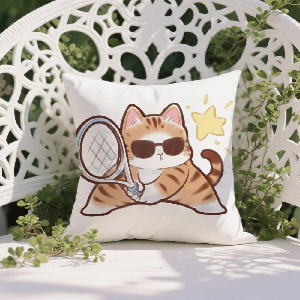 Cute Cat Athlete Childlike Heart Pillow Case Anti-dustmite Pillowcase Invisible Zipper Silky Short Plush Sofa Cushion Cover