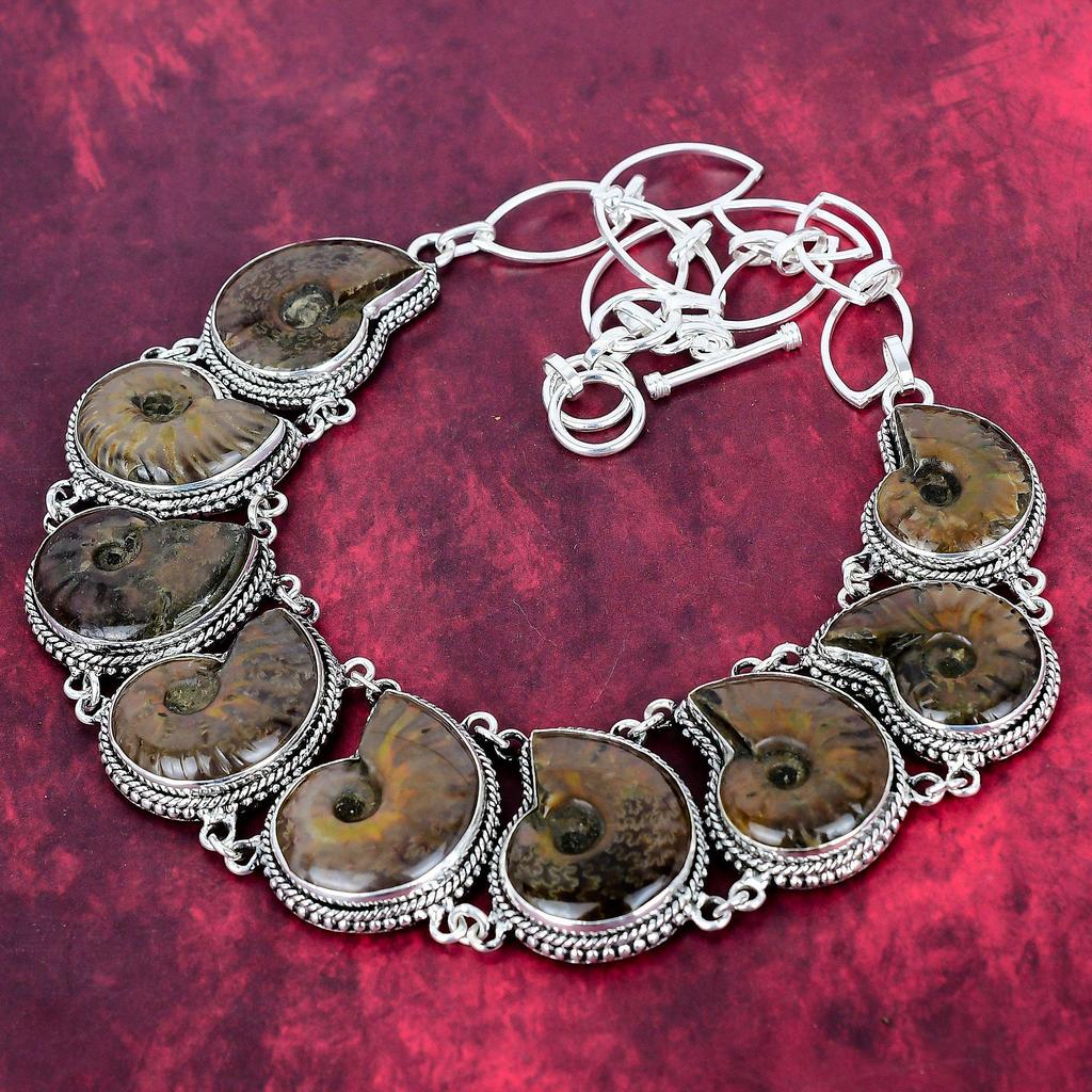 Ammonittfossil 925 Sterling Sølv Halskjede med Justerbart Kjede, Håndlaget Edelstenssmykke Halskjede For Minnedagen