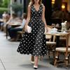 ZANZEA Damen Elegantes V-Ausschnitt Lässiges Ärmelloses Polka-Dot-Print-Kleid