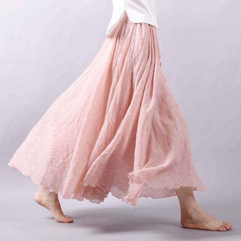 Summer New Overskirt Cotton and Linen Skirt Linen Solid Color Long Dress Loose Large Swing Skirt Pleated A- Line Skirt
