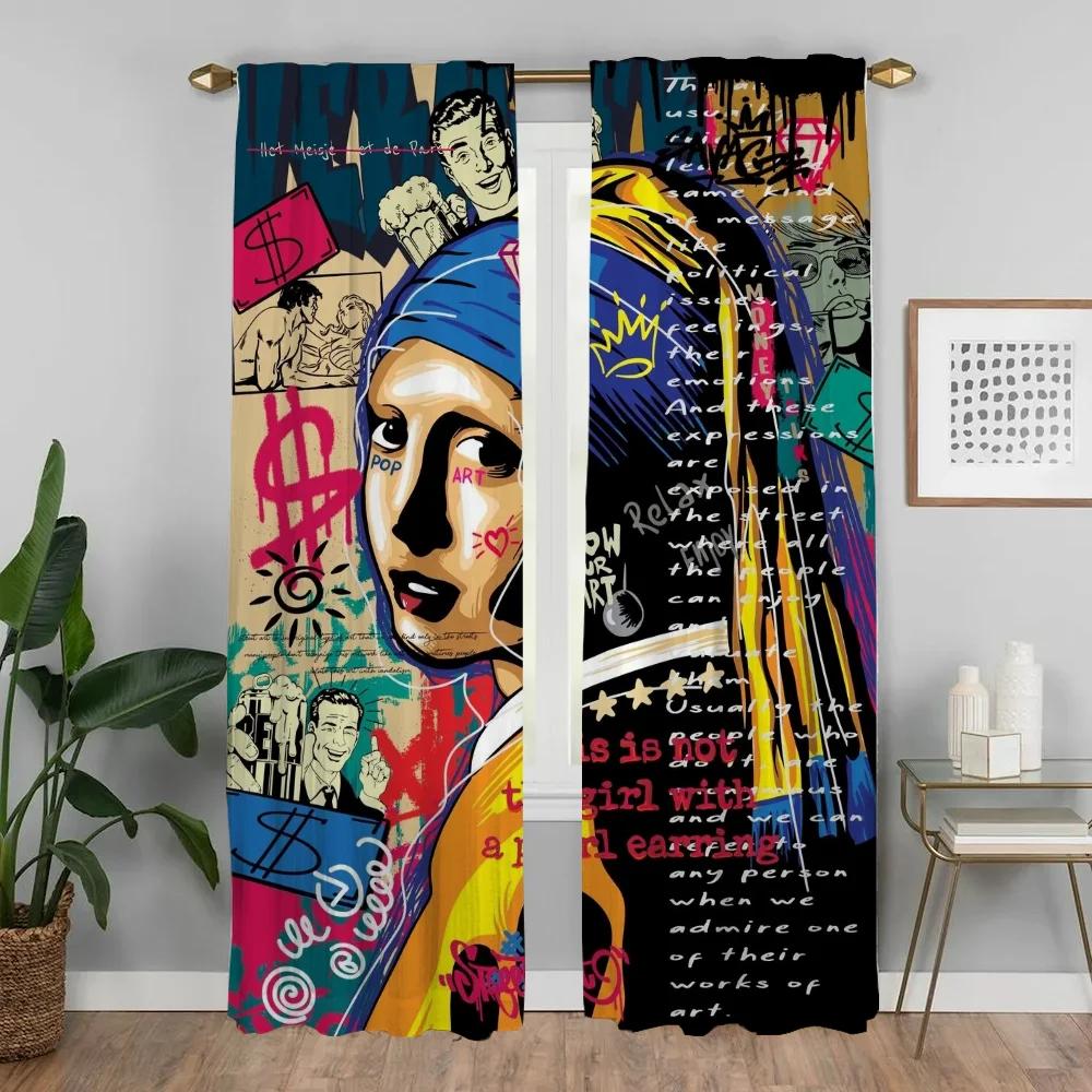 Anti-mosquito Curtains for Living Room Curtain Hip Hop Personality Kitchen Curtains 2 Pieces Tulle for Bedroom Shades Partition