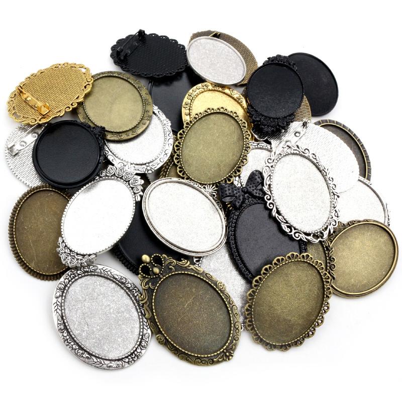 New Fashion 5pcs 30x40mm Inner Size Antique Silver Plated Gold Color Bronze Black Pin Brooch Simple Style Base Setting Pendant