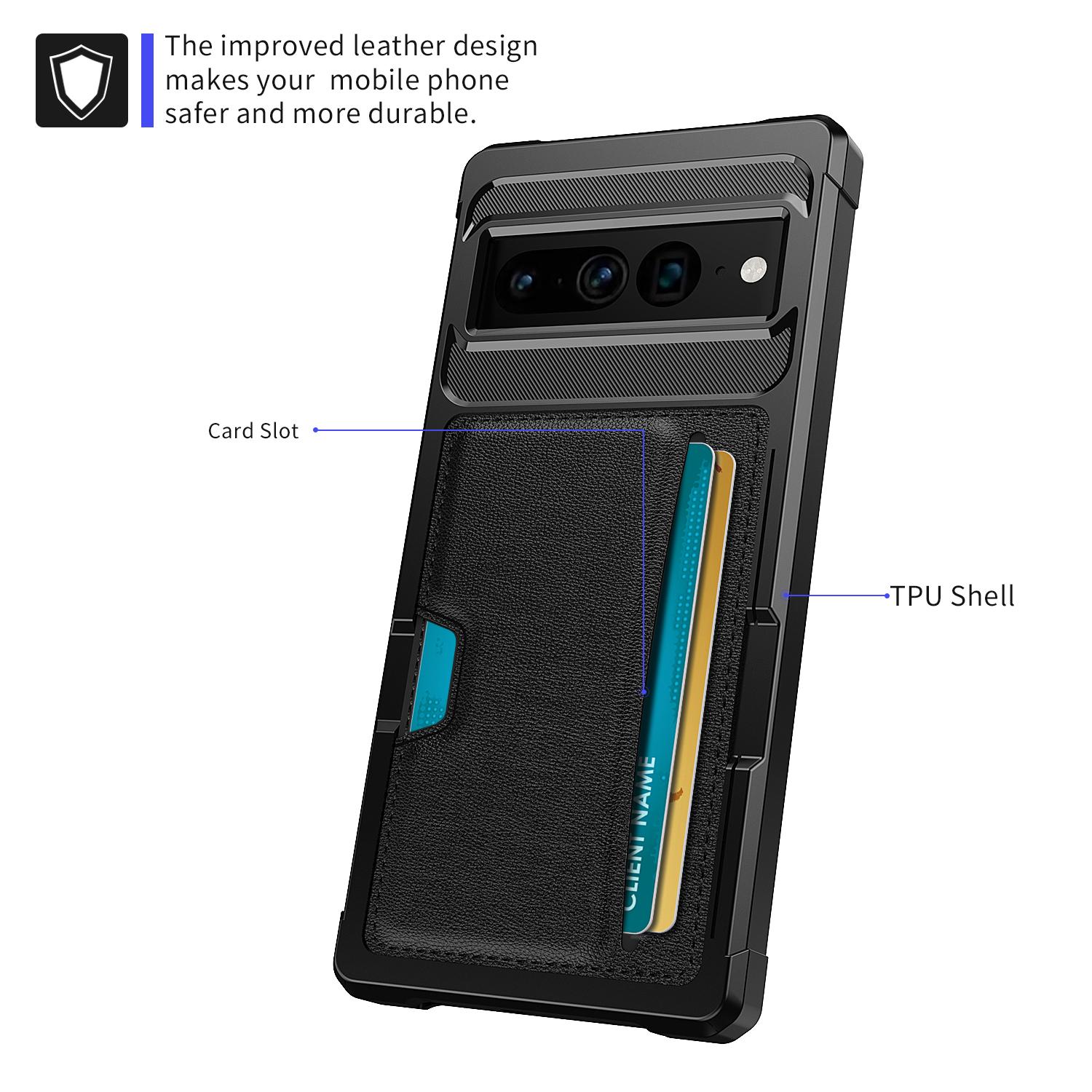 

Back Case for Google Pixel 8 Pro,ZM02 PU Leather+TPU Card Holder Four Corners Anti-drop Phone Shell A