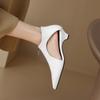 Fashion Kaky's New Pointed Hollow Mesh Oversized High New Pointed Zipper Cowhide Mid Heel Hollow Out Women's Single Shoe High Top Shoes