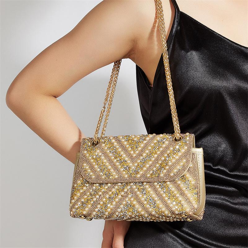 Yogodlns Women Handmade Pearl Clutch Purse Beaded Envelope Evening Handbag Purse for Party Chain Shoulder Crossbody Bags