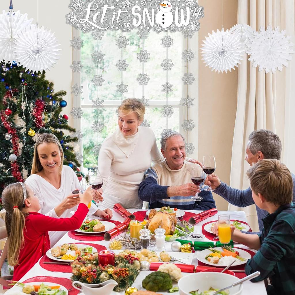 Blosssound Let It Snow Winter Door Decorations Snowflake Wonderland Doorway Curtain Let It Snow Sign with Snowflake Hanging Door Streamers Holiday