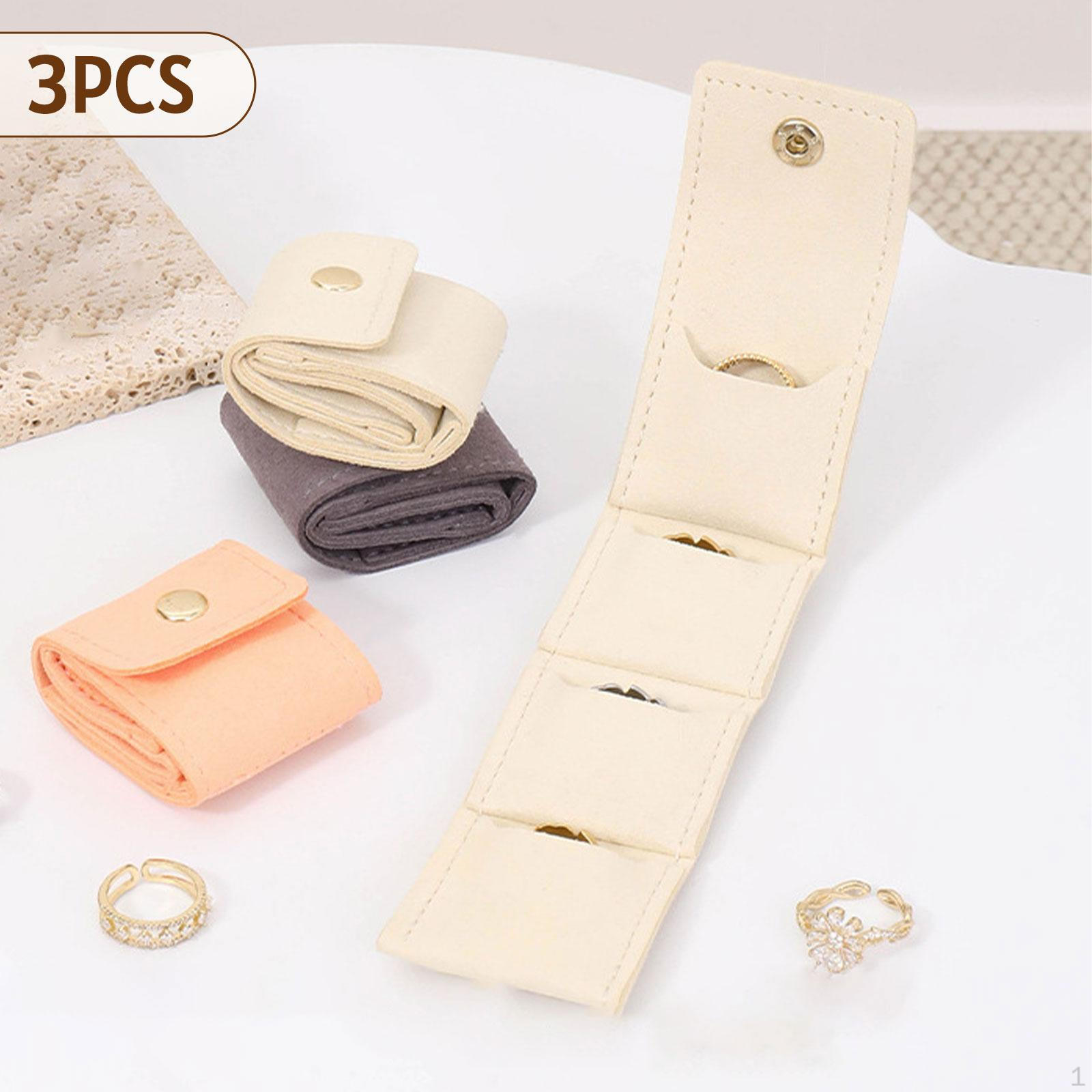 

3 Pieces Mini Travel Jewelry Case PU Leather Snap Button Pouch Storage for Party Holidays