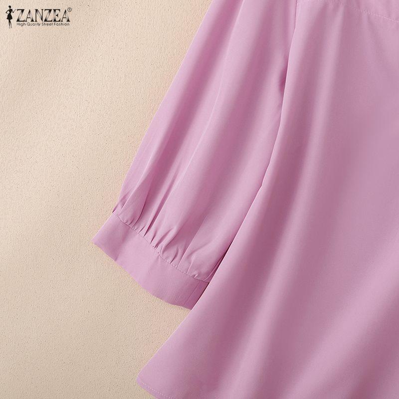 ZANZEA Women Square Collar Solid Color Casual 3/4 Sleeve Blouse