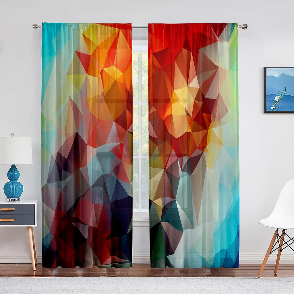 Colorful Gradient Rainbow Sheer Voile Curtain Triangle Geometric Window Tulle Curtains for Living Room Bedroom Kitchen Drapes