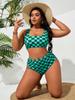 2026 Plaid Print High Waist Tummy Control Plus Size Bikini Swimsuit for Women
