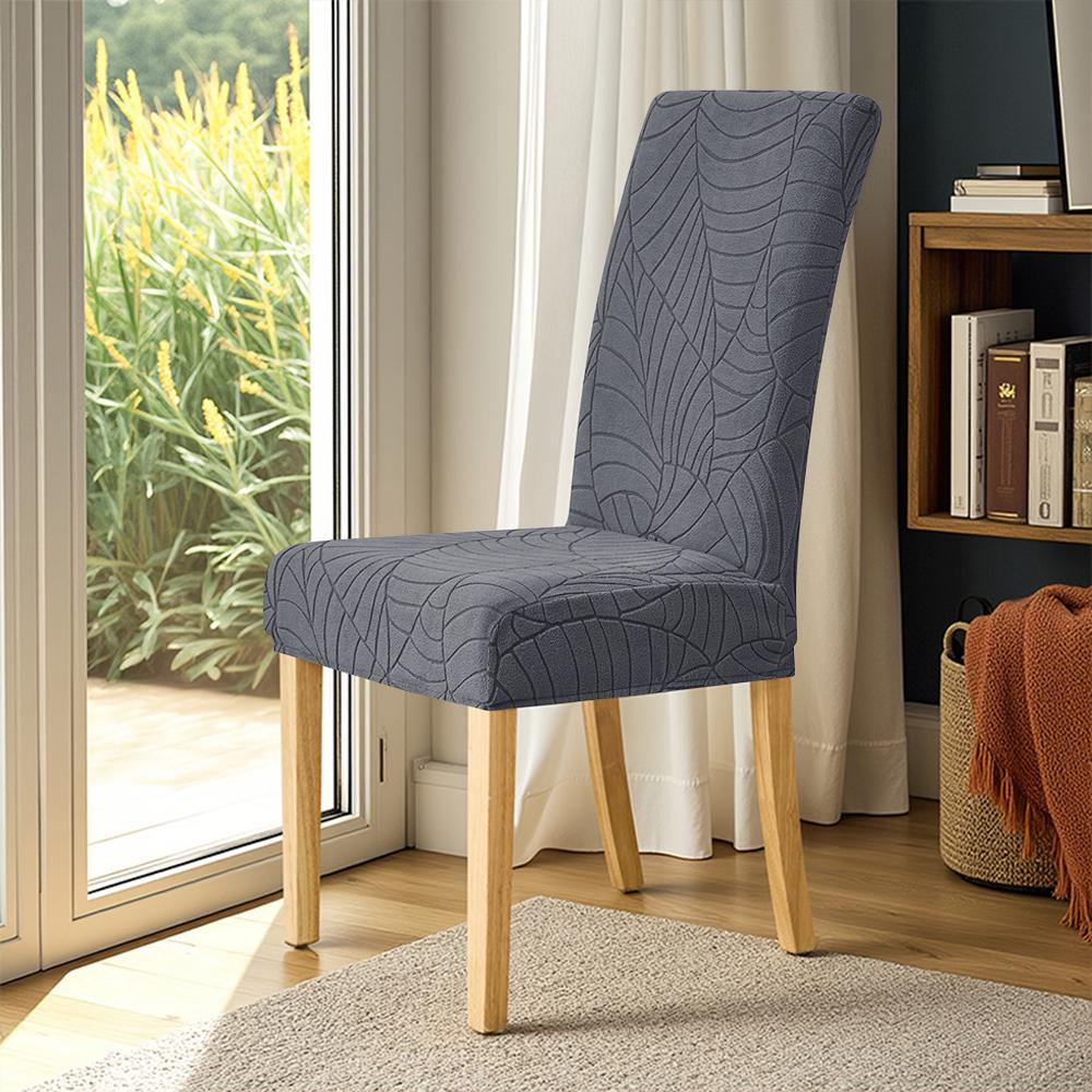 Blattader Muster Stuhlbezug Jacquard Weiche Stuhlsitzbezüge Esszimmer Flauschig Einfarbige Elastische Stuhlhülle Staubdicht