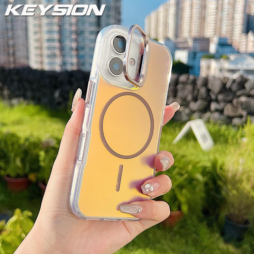 KEYSION Bunte Gradient Magnetische Linsenständer Hülle für iPhone 16 Pro Max Plus 16e 17e für MagSafe Stoßfeste Abdeckung