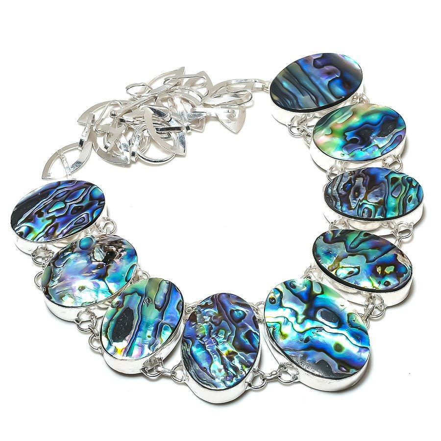 Natural Abalone Shell Necklace 18" Adjustable Chain Oval Gemstone Jewelry DN 663