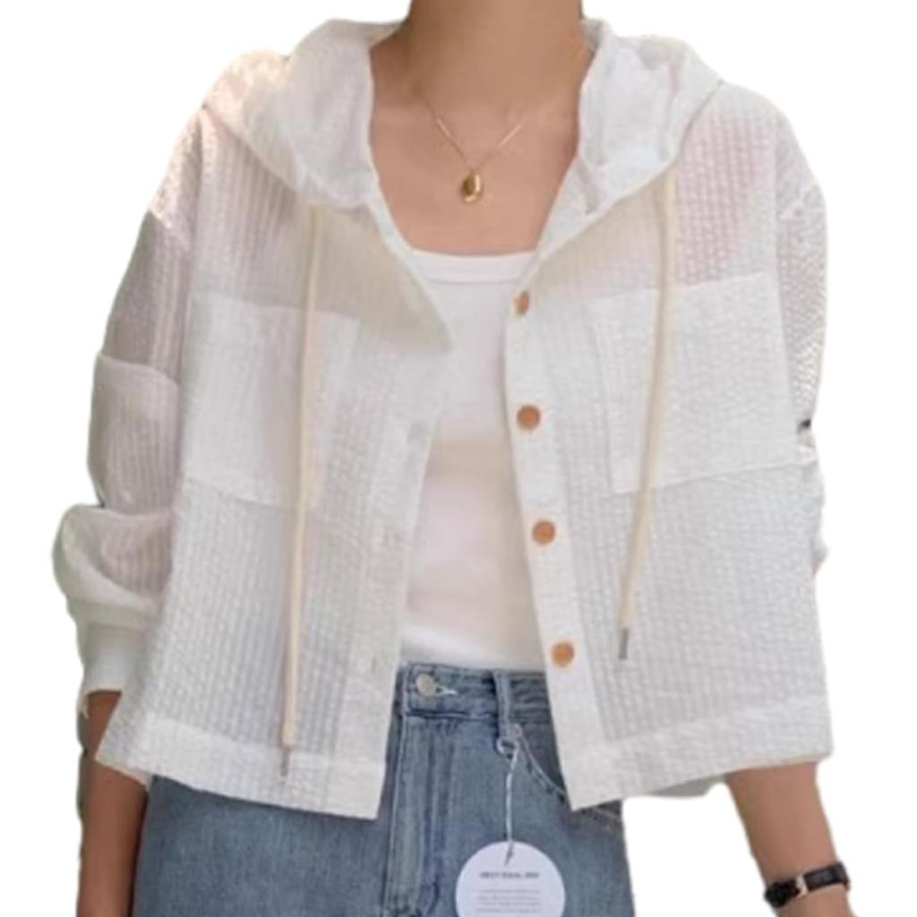 ORWZDCO Striped Long Sun Cardigan Perfect for and Autumn Women's T-Shirt, Sleeve, Protection, Top, Hooded, Slimming, Casual, Figure-Concealing,
