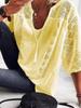 2026 Women's European & American Lace Hollow U-Neck Three-Quarter Sleeve Shirt