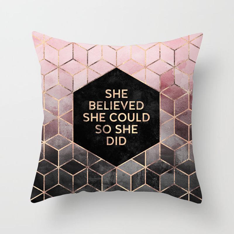 20 New Pink Marble Geometric Pillowcase Marble Velvet Sofa Cushion Cover
