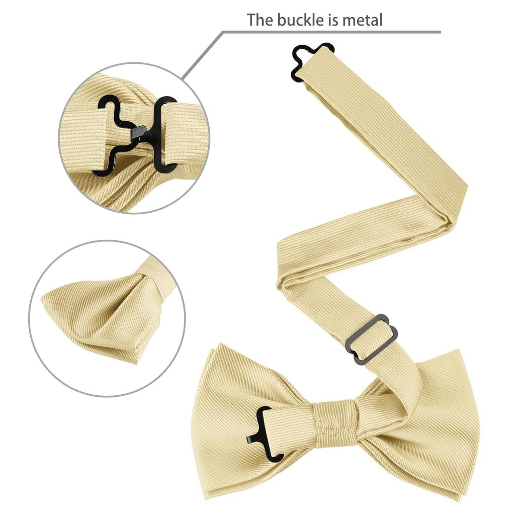[Allegra K] Bow Tie & Pocket Square 2-Piece Set, Solid Color, for Weddings and Parties, Men's, Champagne, Free Size
