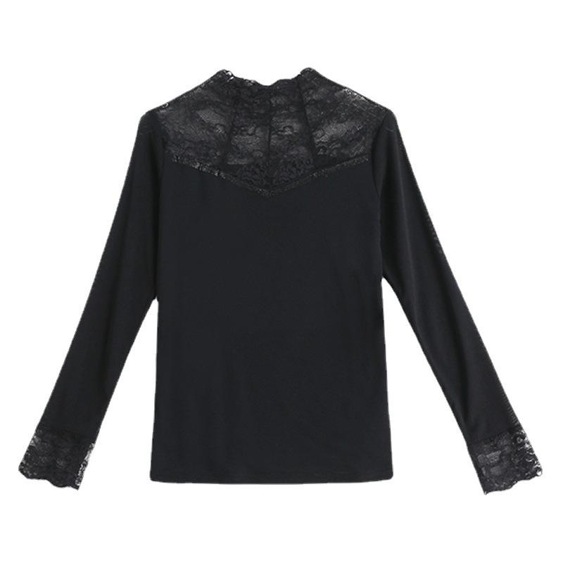 Women's Lace Bottoming Shirt – Mesh Mid-Neck Top, Spring/Autumn 2023, Fashionable Tulle Inner Wear